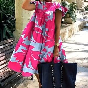 Boutique Pink and Blue Floral Women's Dress